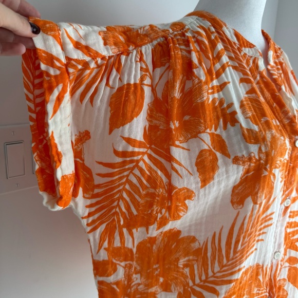 FELICITE short sleeve gauze print top in palm orange women’s size Medium NEW - Picture 3 of 11